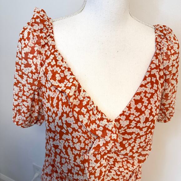 ASTR The Label Ditsy Floral Ruffle Mini Dress In Rust Orange White Size XL New - Picture 8 of 15